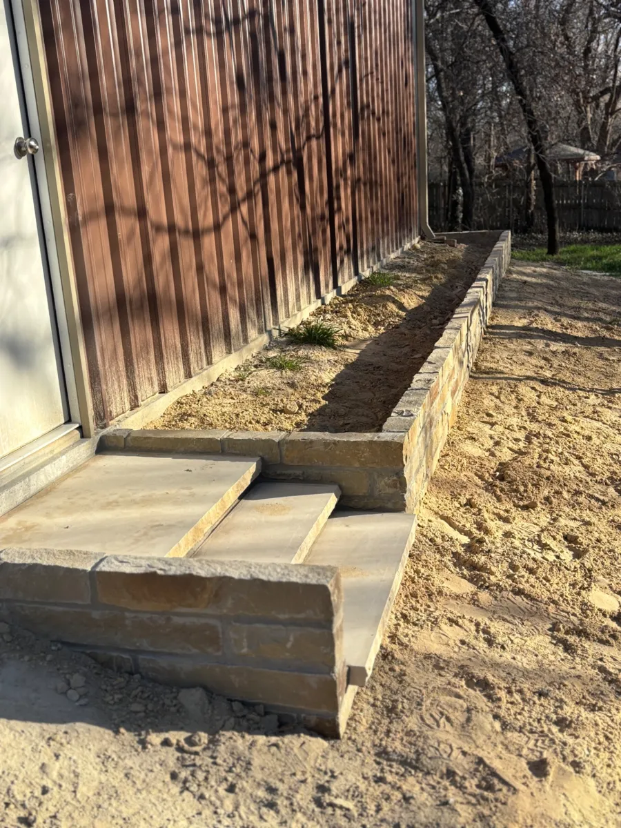 Chopped Oklahoma Stone Retaining Wall & Steps by Parker County Masonry