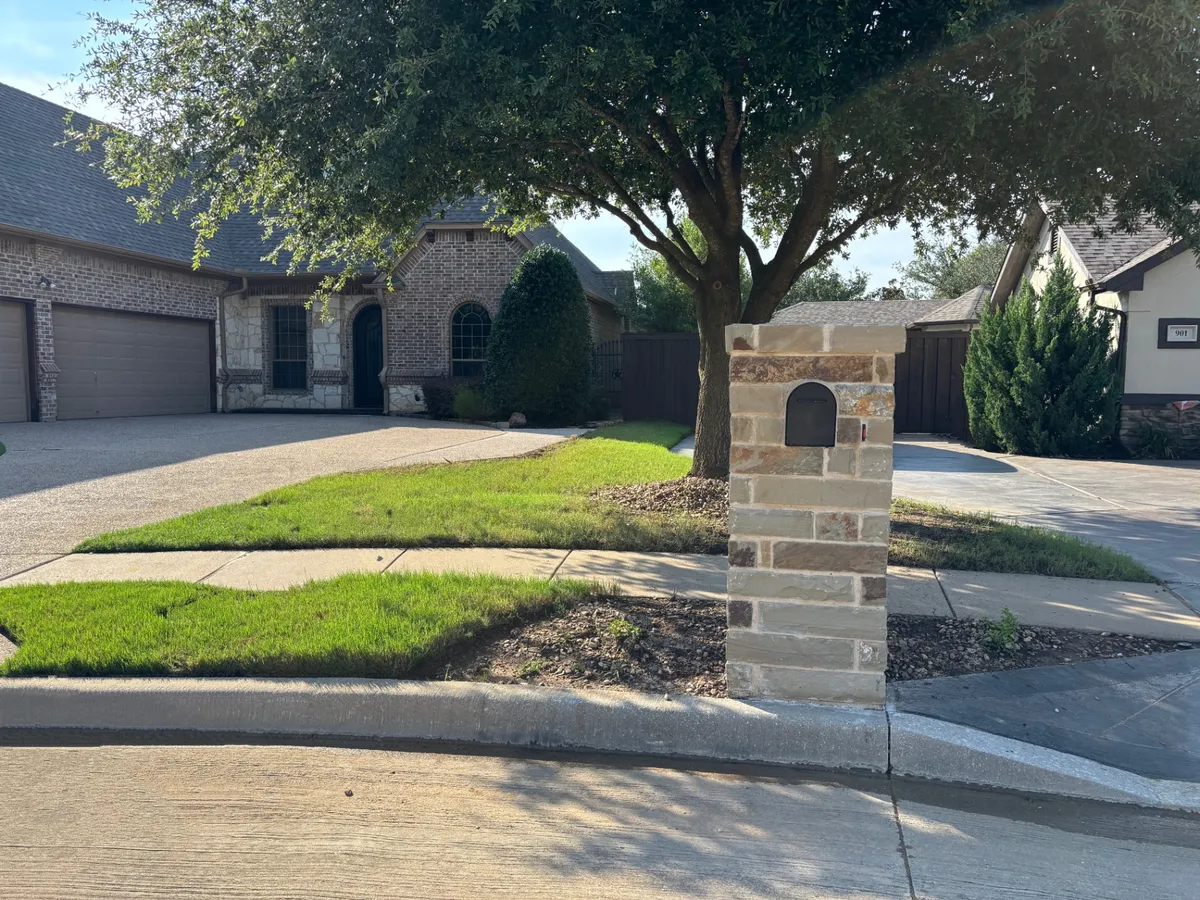 Beautiful stone mailbox installation in residential neighborhood by Parker County Masonry